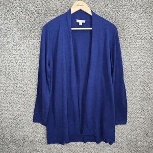 Susan Graver Cardigan Womens Medium Navy Blue Open Front Knit Casual Ladies